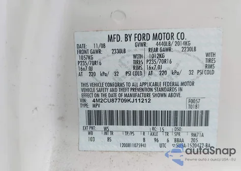 2009 Mercury Mariner Premier from USA, damaged, VIN 4M2CU87709KJ11212